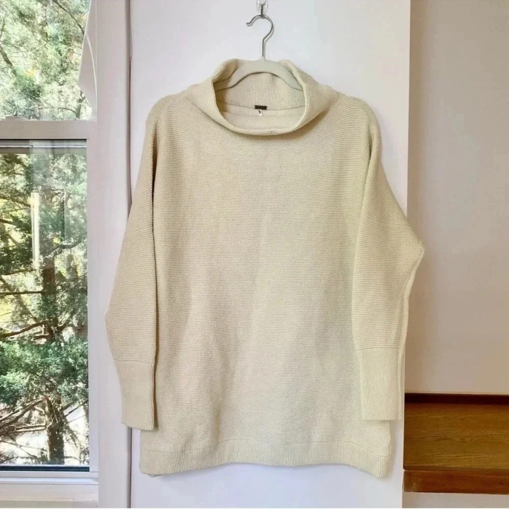 NWT Free People Ottoman Slouchy Tunic Sweater Ribbed Tea Cream XS